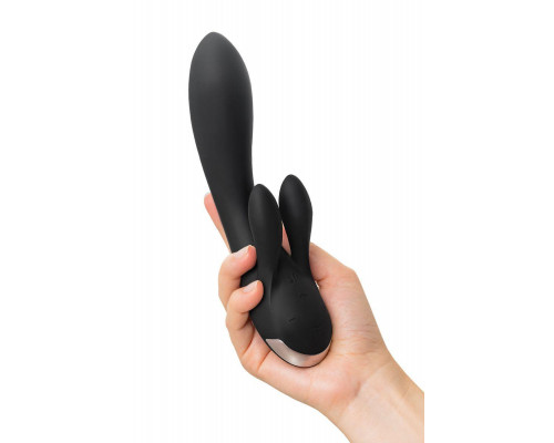 Вибратор с клиторальным стимулятором Satisfyer Double Flex Connect App, черный, силикон, 20 см