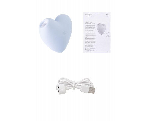 Вакуумно-волновой стимулятор клитора с вибрацией Satisfyer Cutie Heart, силикон, голубой, 7,7 см