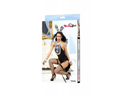 Костюм зайки Candy Girl Violette (боди, манжеты, чулки, головной убор) черный, OS
