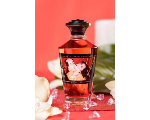 Масло массажное для тела Shunga «Клубника и шампанское»Sparkling Strawberry Wine,разогревающее,100мл