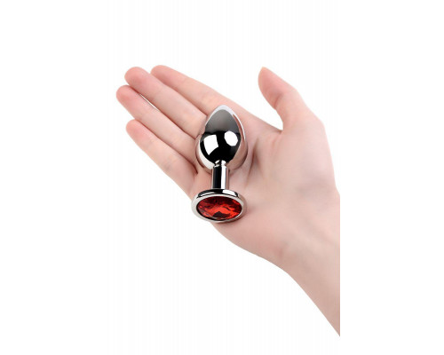 Анальная втулка Metal by TOYFA, металл, серебряная, с красным кристаллом, 8 см, Ø 3,5 см, 265 г