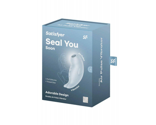 Вакуумный стимулятор клитора с вибрацией Satisfyer Seal You Soon, силикон, голубой, 11 см